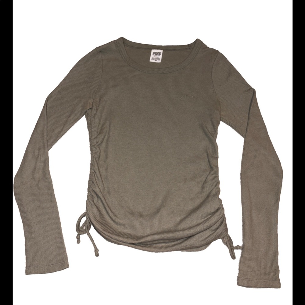 PINK Victoria's Secret Sage Thermal Long Sleeve Ruched sides Top Size Medium